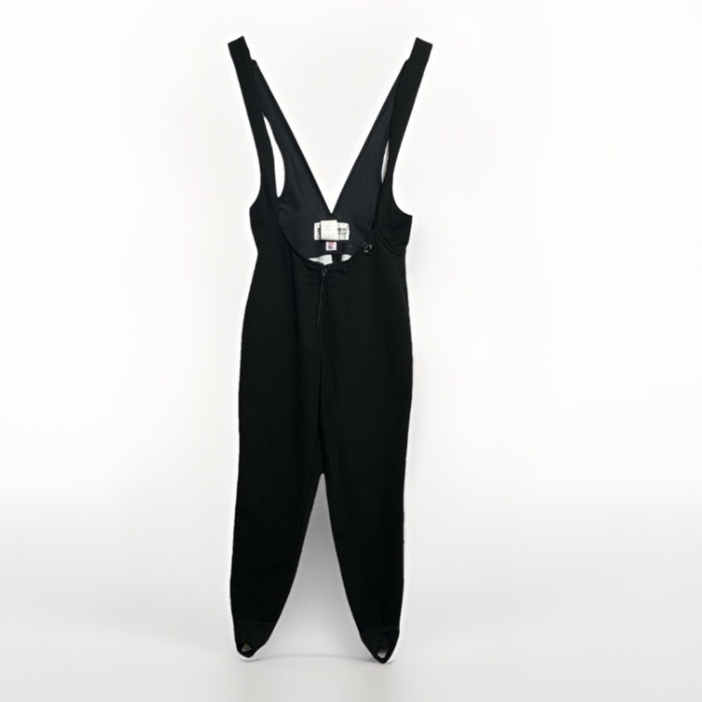 Vintage Obermeyer Ski Bibs Overalls Pants Women 10 Black Stirrup Zip USA Retro - Picture 2 of 15